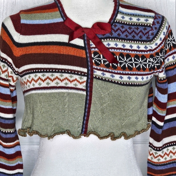 Boho Handmade Upcycled Cropped Sweater Top xs/sm - Picture 3 of 7